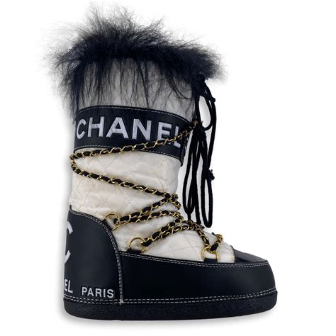 chanel black and white lace up boots|chanel snow boots with spikes.